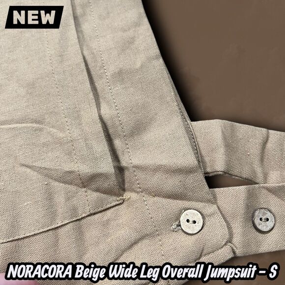 NEW NORACORA Beige Wide Leg Overall Jumpsuit Adjustable Straps Size S - Picture 9 of 12